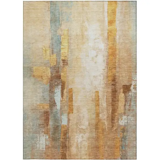 Copper And Ivory Abstract Washable Indoor Outdoor Area Rug Photo 6