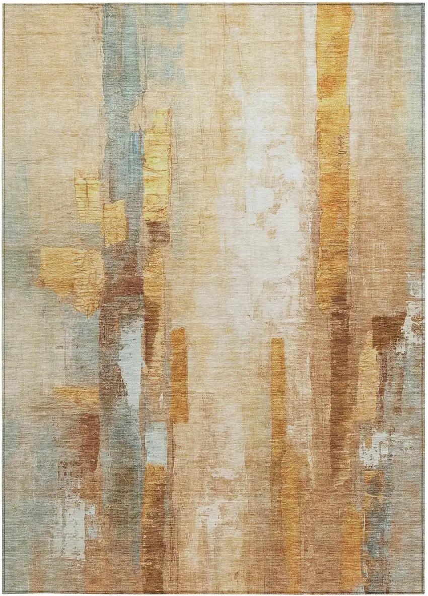 Copper And Ivory Abstract Washable Indoor Outdoor Area Rug Photo 6