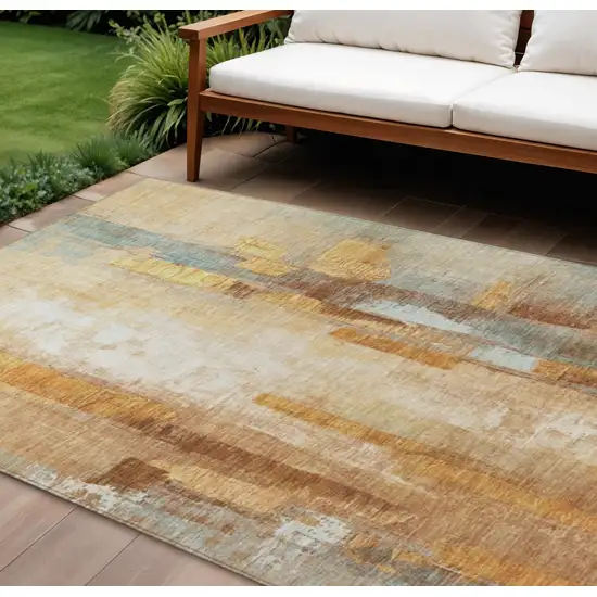 Copper And Ivory Abstract Washable Indoor Outdoor Area Rug Photo 2