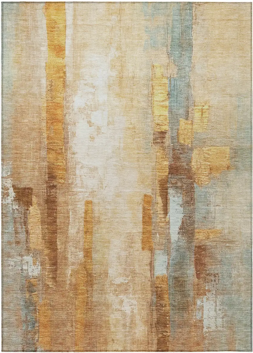 Copper And Ivory Abstract Washable Indoor Outdoor Area Rug Photo 9