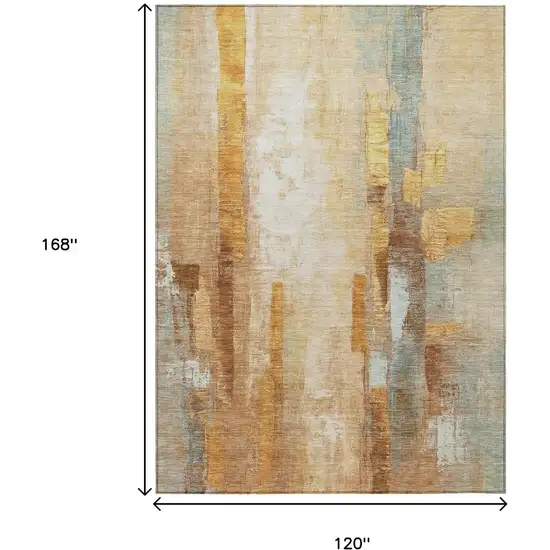 Copper And Ivory Abstract Washable Indoor Outdoor Area Rug Photo 9