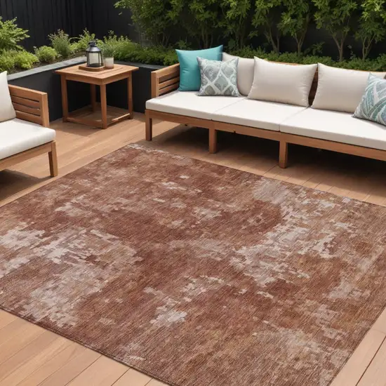 Copper And Ivory Abstract Washable Indoor Outdoor Area Rug Photo 1
