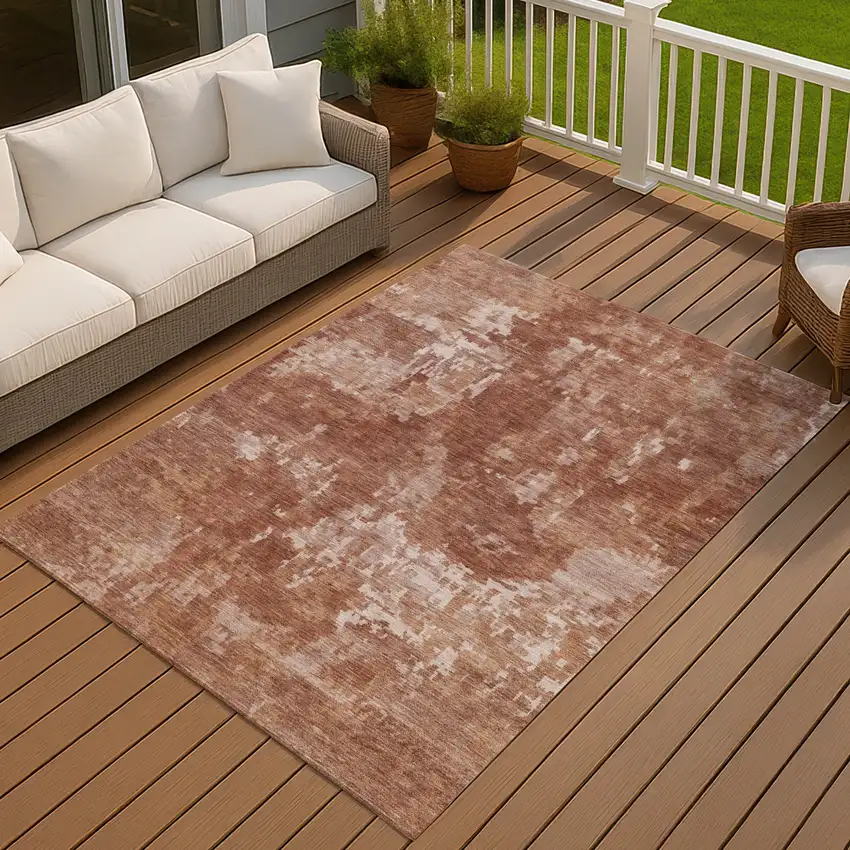 Copper And Ivory Abstract Washable Indoor Outdoor Area Rug Photo 5