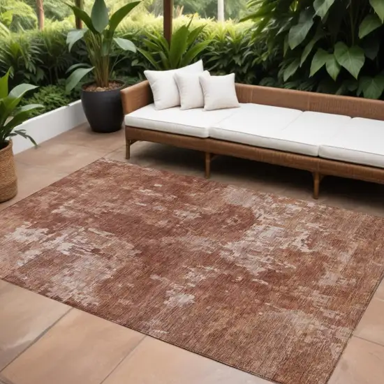 Copper And Ivory Abstract Washable Indoor Outdoor Area Rug Photo 1