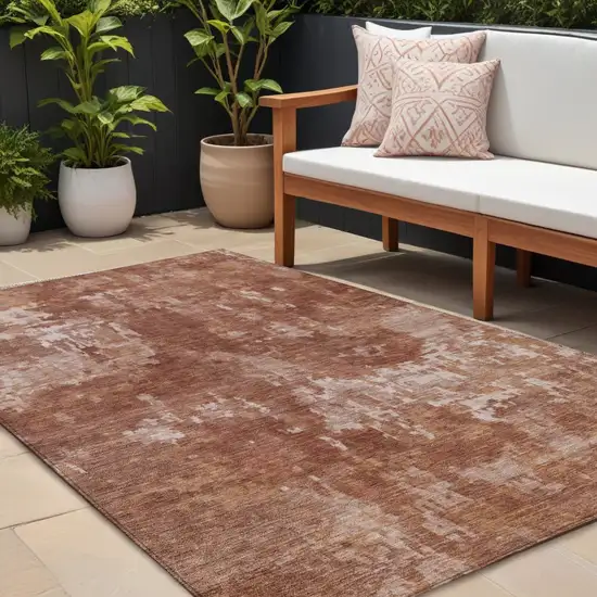 Copper And Ivory Abstract Washable Indoor Outdoor Area Rug Photo 1