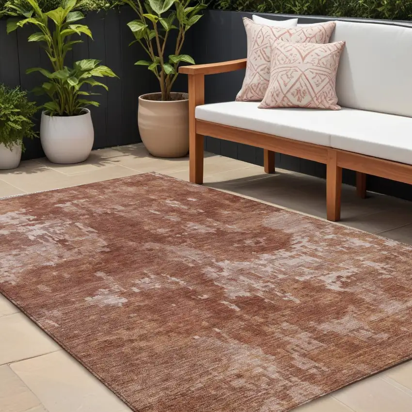 Copper And Ivory Abstract Washable Indoor Outdoor Area Rug Photo 1