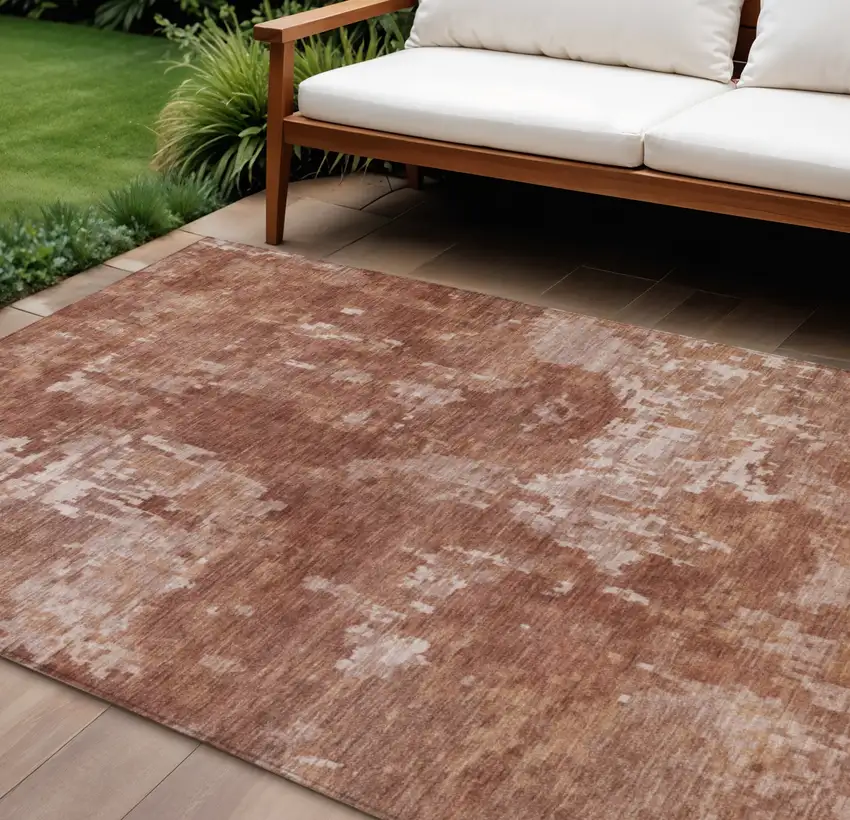 Copper And Ivory Abstract Washable Indoor Outdoor Area Rug Photo 1