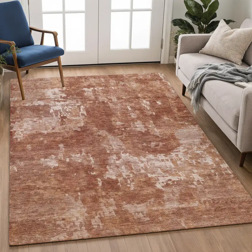 Copper And Ivory Abstract Washable Indoor Outdoor Area Rug Photo 4