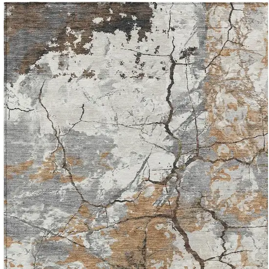 Copper And Ivory Abstract Washable Indoor Outdoor Area Rug Photo 2