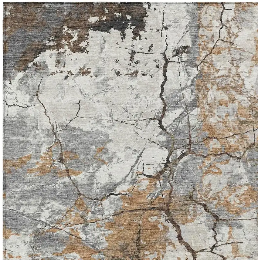 Copper And Ivory Abstract Washable Indoor Outdoor Area Rug Photo 2