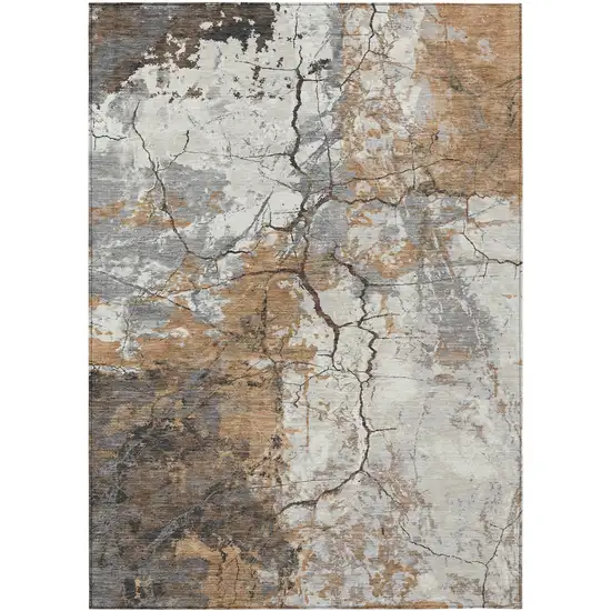 Copper And Ivory Abstract Washable Indoor Outdoor Area Rug Photo 1