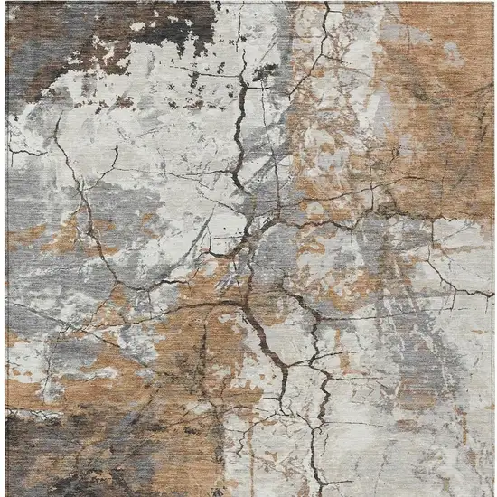 Copper And Ivory Abstract Washable Indoor Outdoor Area Rug Photo 3
