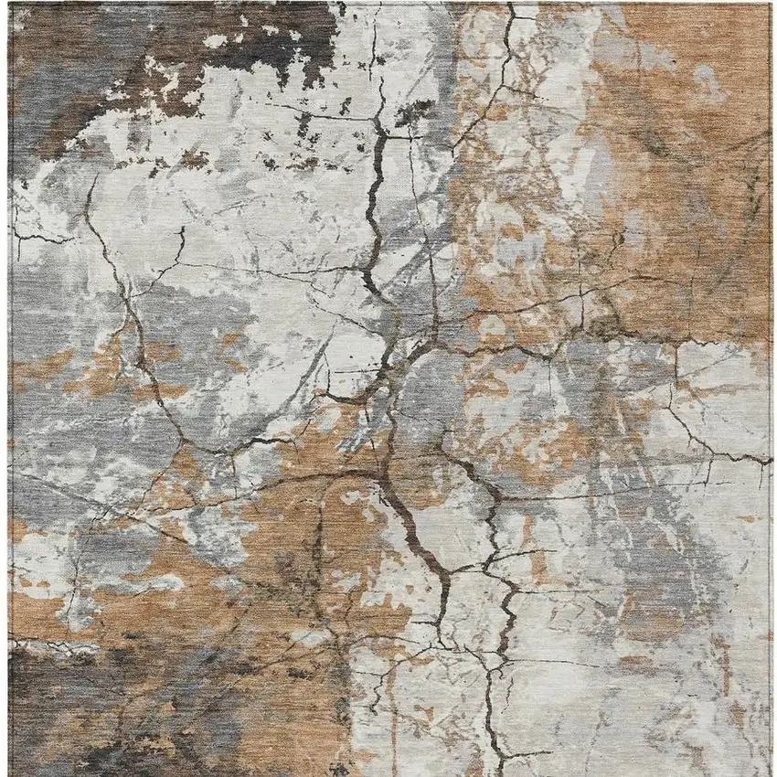 Copper And Ivory Abstract Washable Indoor Outdoor Area Rug Photo 3