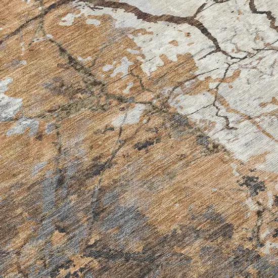 Copper And Ivory Abstract Washable Indoor Outdoor Area Rug Photo 9