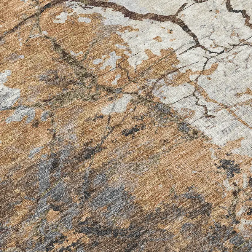 Copper And Ivory Abstract Washable Indoor Outdoor Area Rug Photo 9