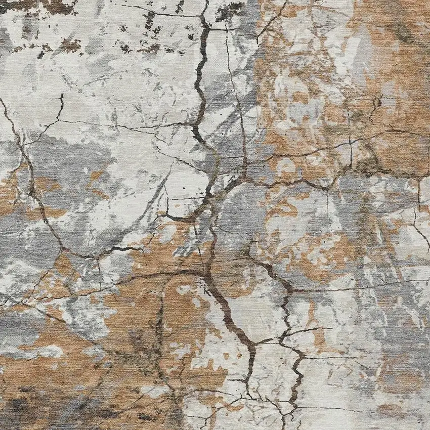 Copper And Ivory Abstract Washable Indoor Outdoor Area Rug Photo 2