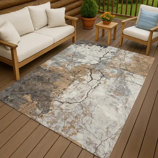 Copper And Ivory Abstract Washable Indoor Outdoor Area Rug Photo 4