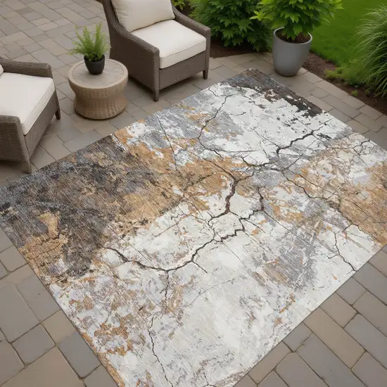 Copper And Ivory Abstract Washable Indoor Outdoor Area Rug Photo 7