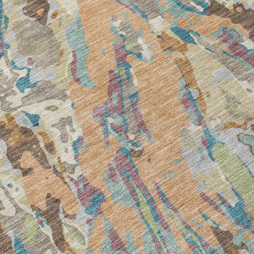 Copper And Ivory Abstract Washable Indoor Outdoor Area Rug Photo 9
