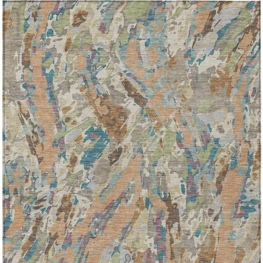 Copper And Ivory Abstract Washable Indoor Outdoor Area Rug Photo 3