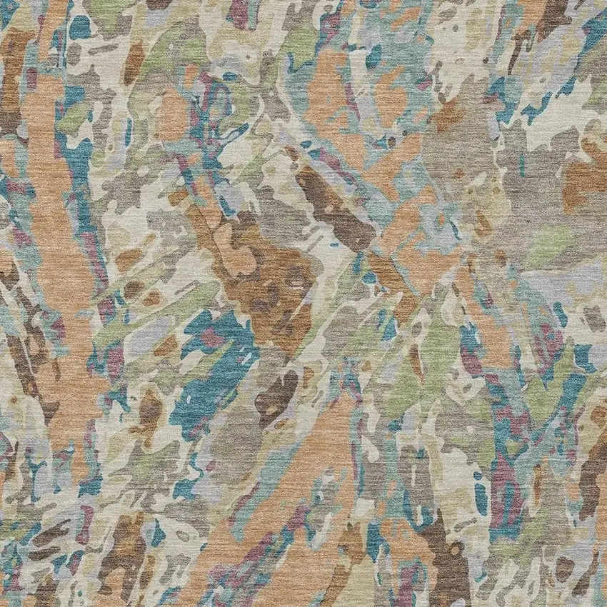 Copper And Ivory Abstract Washable Indoor Outdoor Area Rug Photo 2