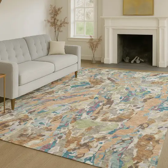 Copper And Ivory Abstract Washable Indoor Outdoor Area Rug Photo 6