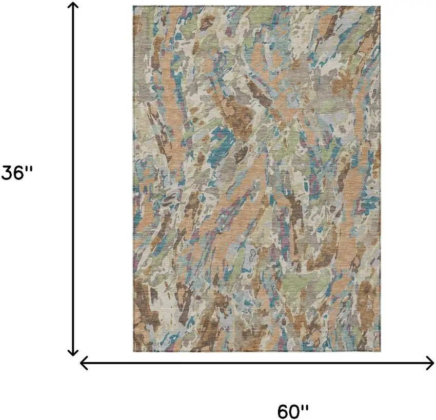 Copper And Ivory Abstract Washable Indoor Outdoor Area Rug Photo 6