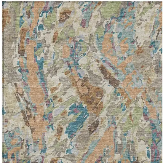 Copper And Ivory Abstract Washable Indoor Outdoor Area Rug Photo 8