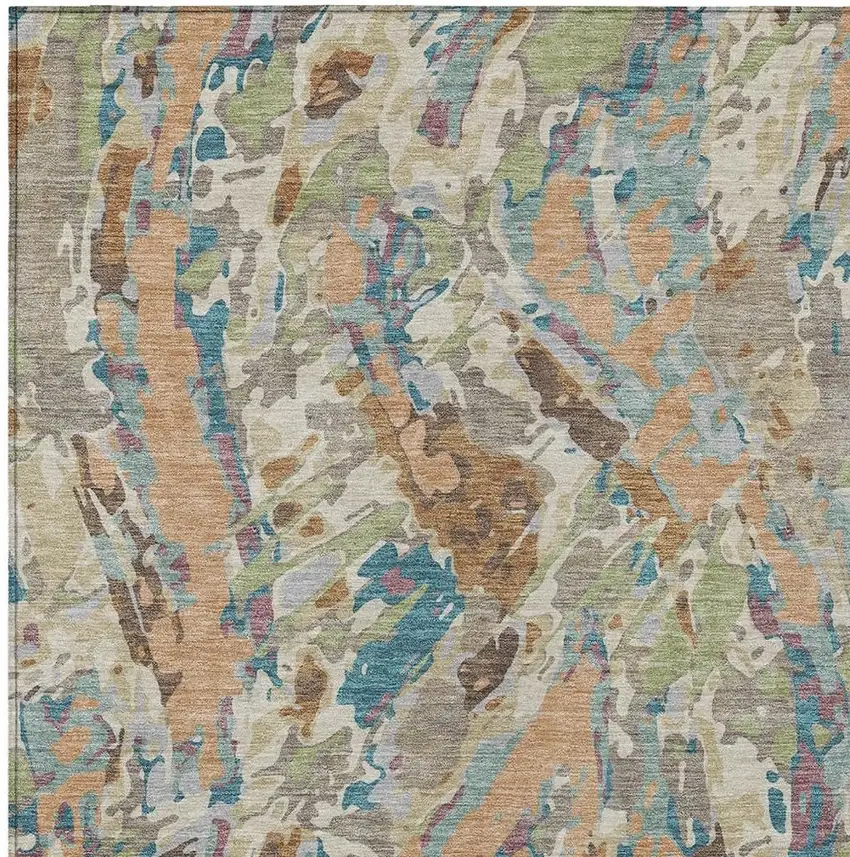 Copper And Ivory Abstract Washable Indoor Outdoor Area Rug Photo 8