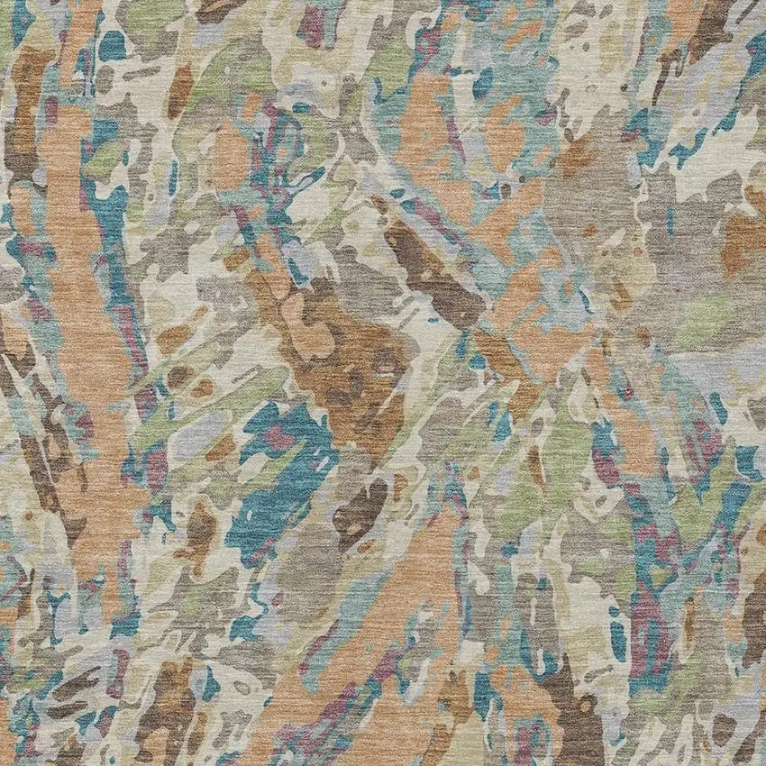 Copper And Ivory Abstract Washable Indoor Outdoor Area Rug Photo 2