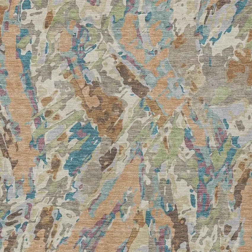 Copper And Ivory Abstract Washable Indoor Outdoor Area Rug Photo 2