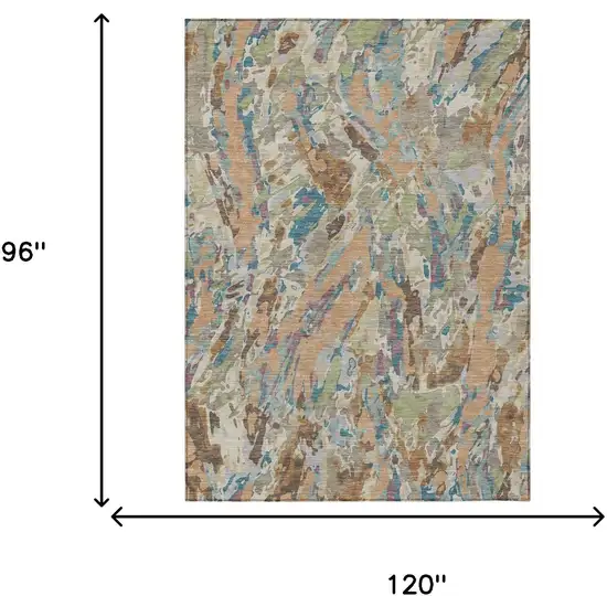 Copper And Ivory Abstract Washable Indoor Outdoor Area Rug Photo 6
