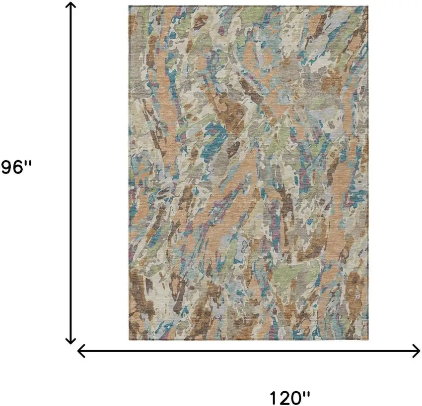 Copper And Ivory Abstract Washable Indoor Outdoor Area Rug Photo 6