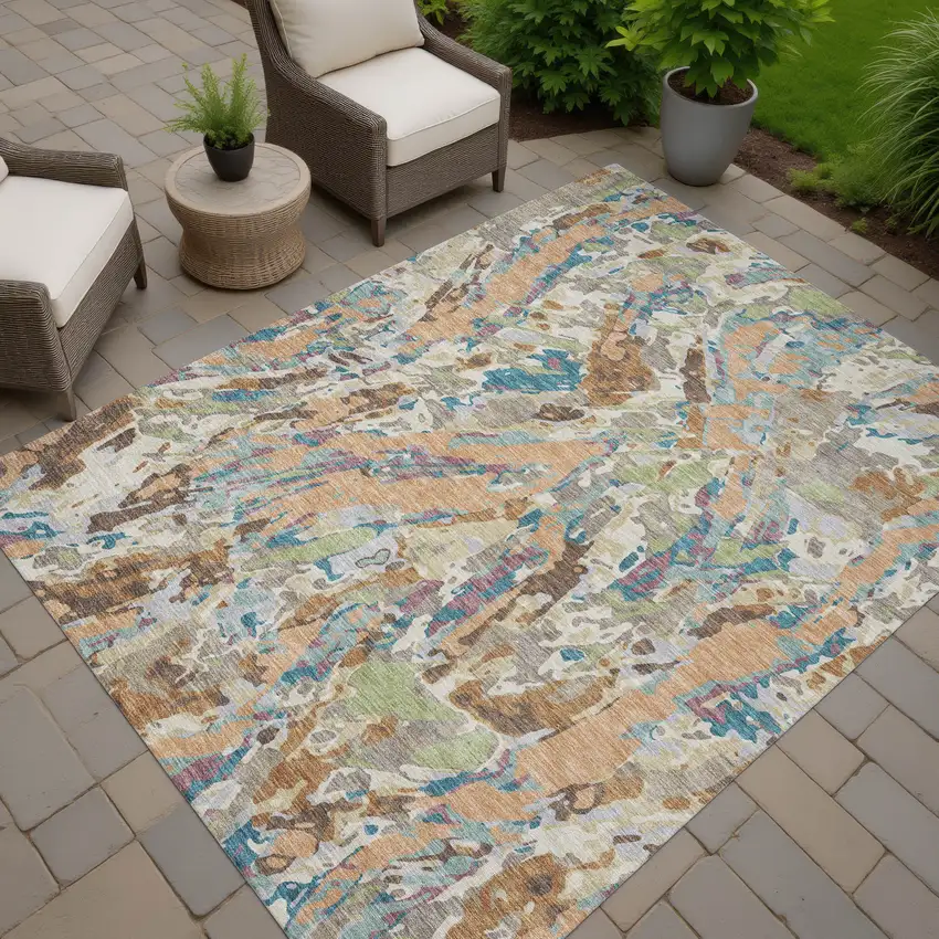 Copper And Ivory Abstract Washable Indoor Outdoor Area Rug Photo 7