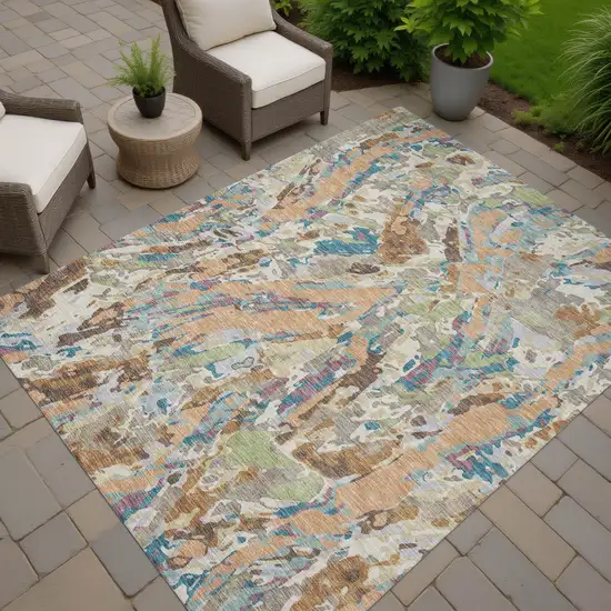 Copper And Ivory Abstract Washable Indoor Outdoor Area Rug Photo 7