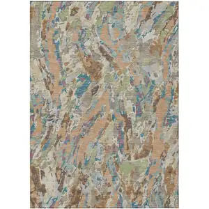 Photo of Copper And Ivory Abstract Washable Indoor Outdoor Area Rug