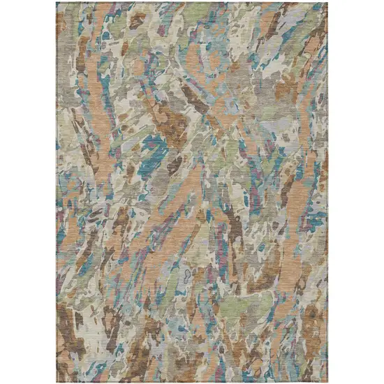 Copper And Ivory Abstract Washable Indoor Outdoor Area Rug Photo 1