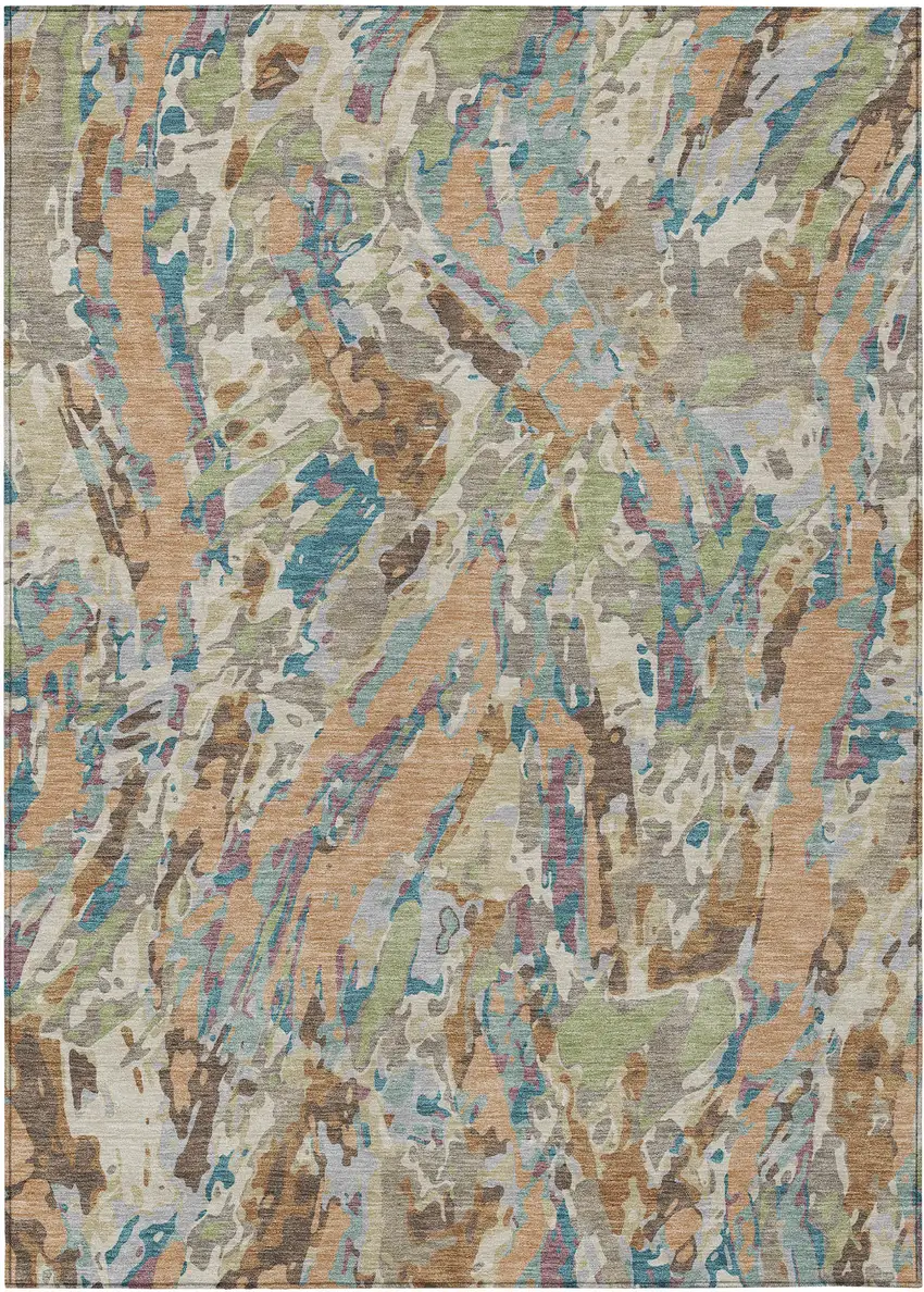 Copper And Ivory Abstract Washable Indoor Outdoor Area Rug Photo 1