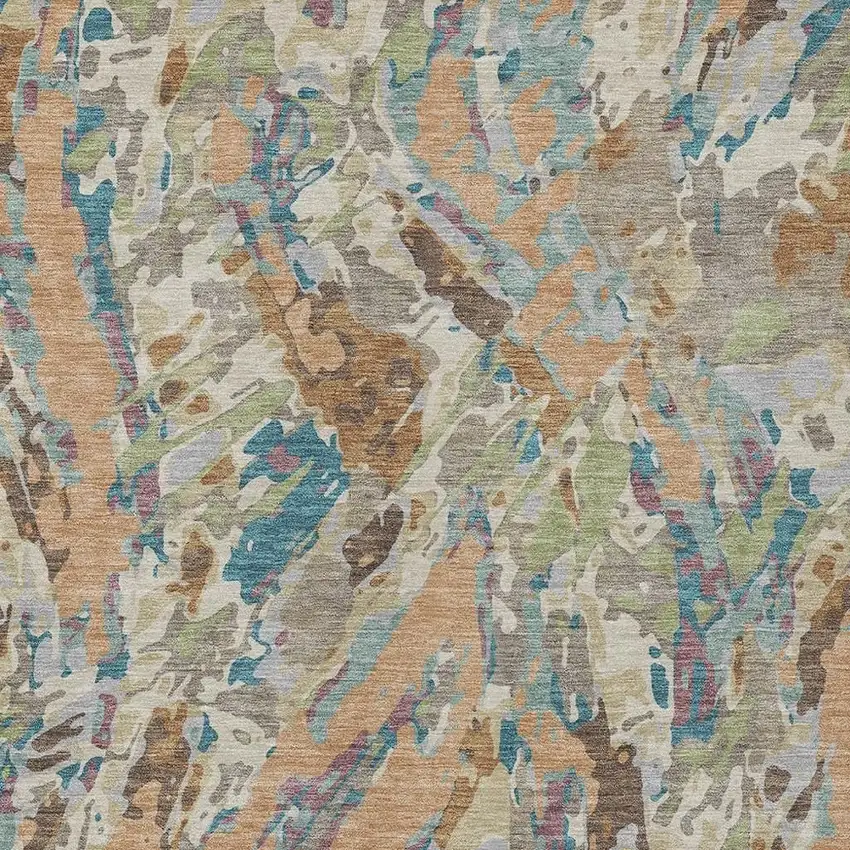 Copper And Ivory Abstract Washable Indoor Outdoor Area Rug Photo 2