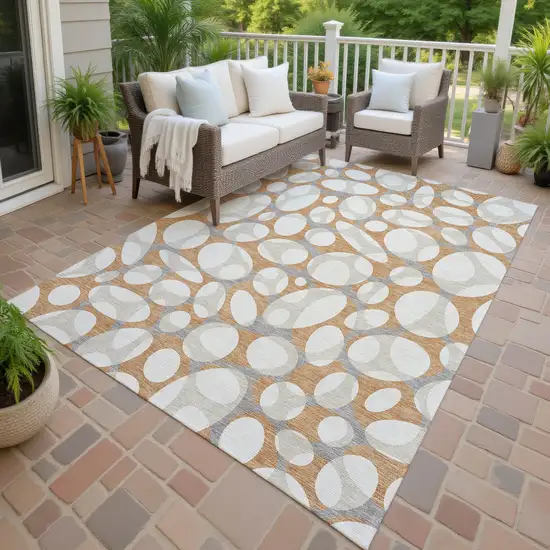 Copper And Ivory Abstract Washable Indoor Outdoor Area Rug Photo 4