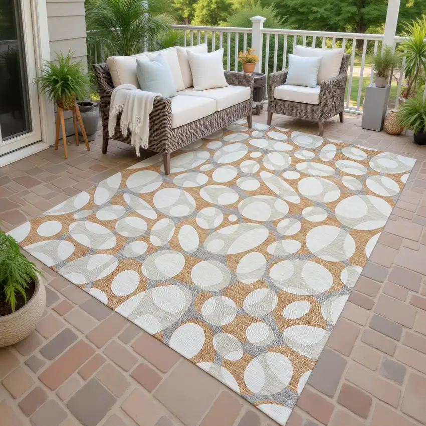 Copper And Ivory Abstract Washable Indoor Outdoor Area Rug Photo 4