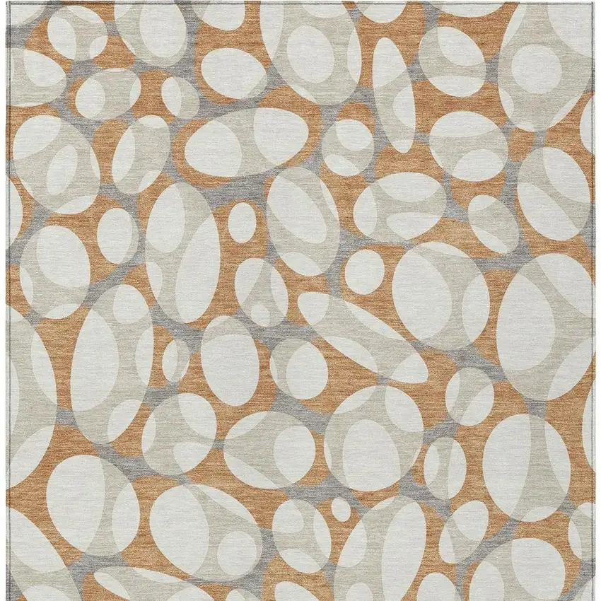 Copper And Ivory Abstract Washable Indoor Outdoor Area Rug Photo 3