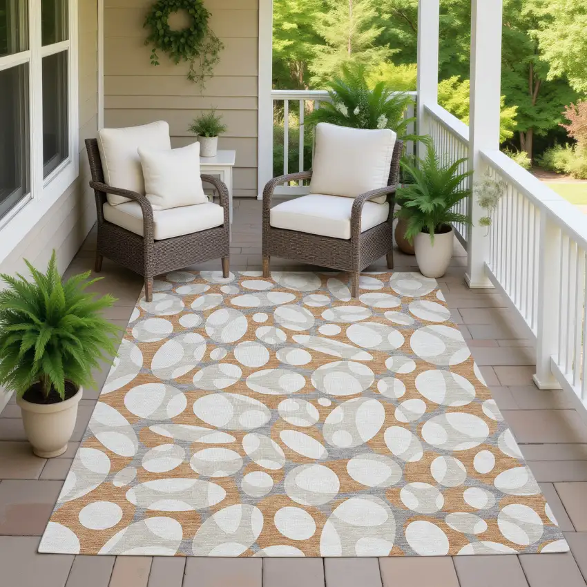 Copper And Ivory Abstract Washable Indoor Outdoor Area Rug Photo 7