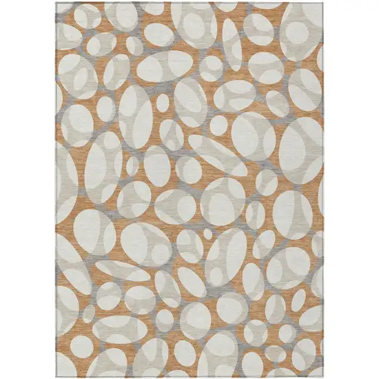Copper And Ivory Abstract Washable Indoor Outdoor Area Rug Photo 1