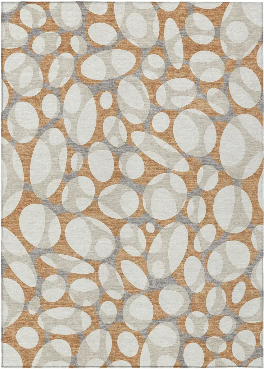 Copper And Ivory Abstract Washable Indoor Outdoor Area Rug Photo 1