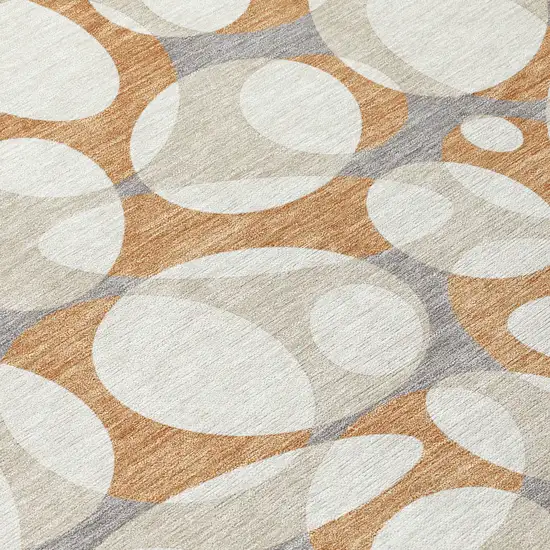Copper And Ivory Abstract Washable Indoor Outdoor Area Rug Photo 9