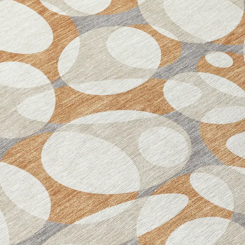 Copper And Ivory Abstract Washable Indoor Outdoor Area Rug Photo 9