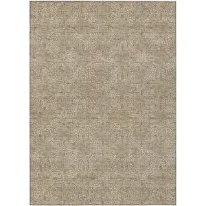 Photo of Copper And Ivory Damask Washable Indoor Outdoor Area Rug