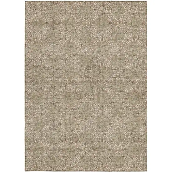 Copper And Ivory Damask Washable Indoor Outdoor Area Rug Photo 4