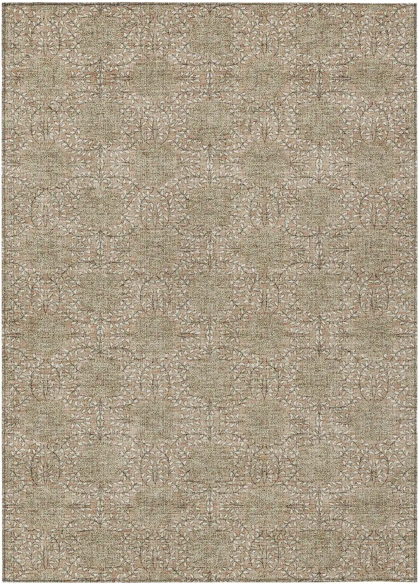 Copper And Ivory Damask Washable Indoor Outdoor Area Rug Photo 1
